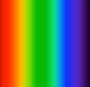 Color spectrum, from left to right (in order of frequency): red, orange, yellow, green, blue, indigo, violet  ROY G BIV